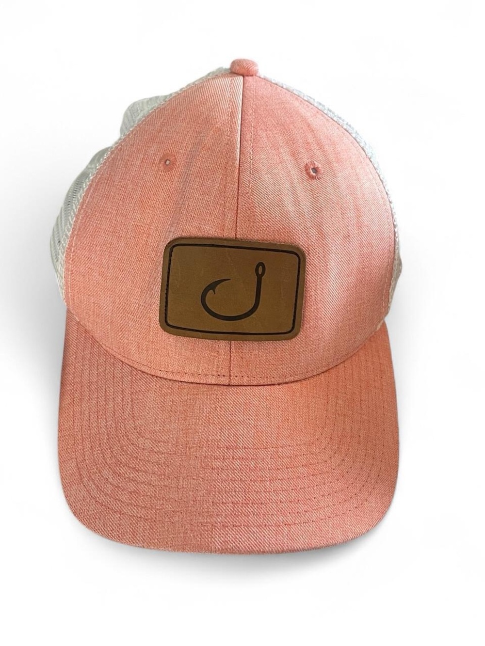 Fishing Pink Baseball Cap Brown Leather Patch Hook Logo Unisex Outdoors Utility